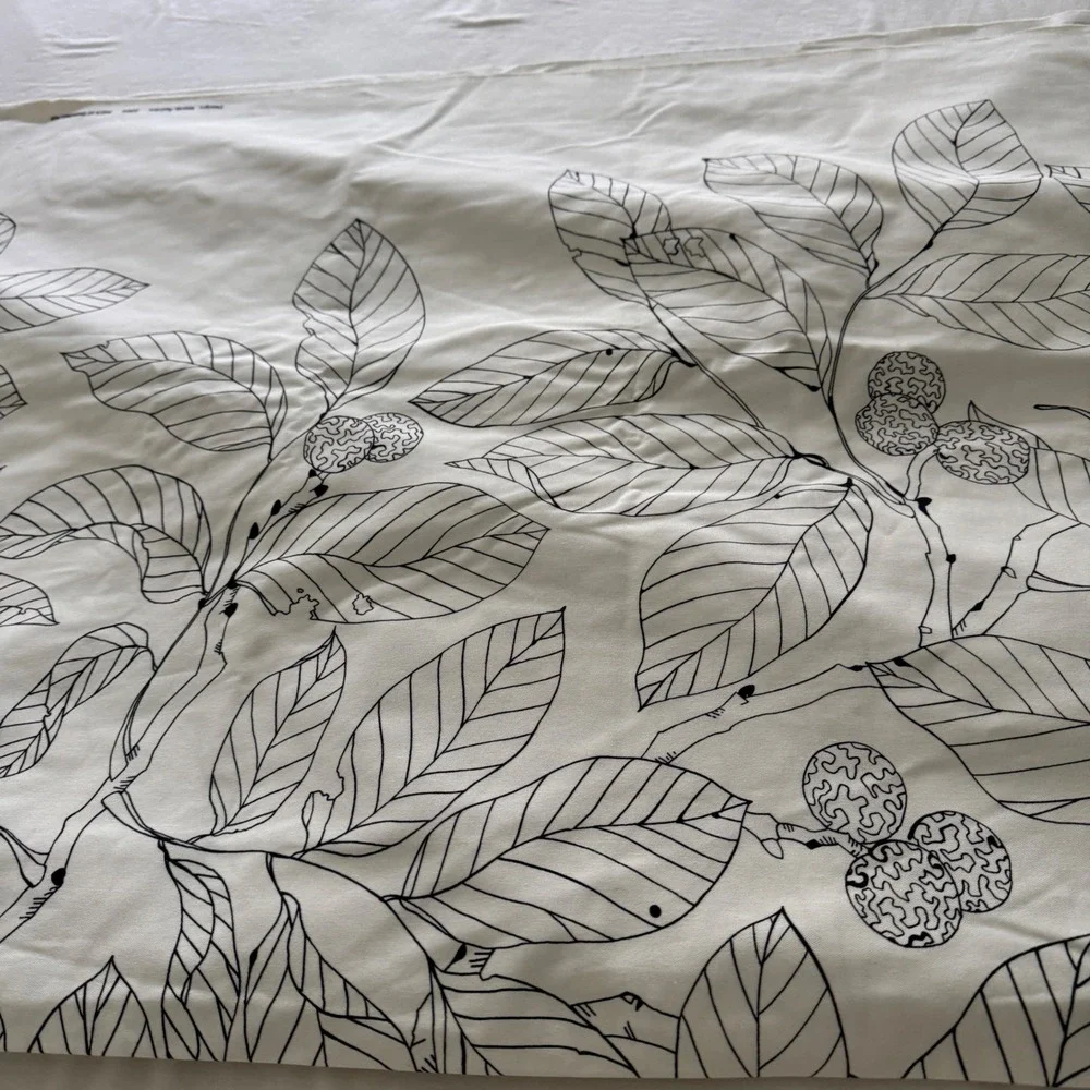 IKEA Maria Astrom 2004 Botanical Leaf Fabric Black White Cotton 59x120 Vintage